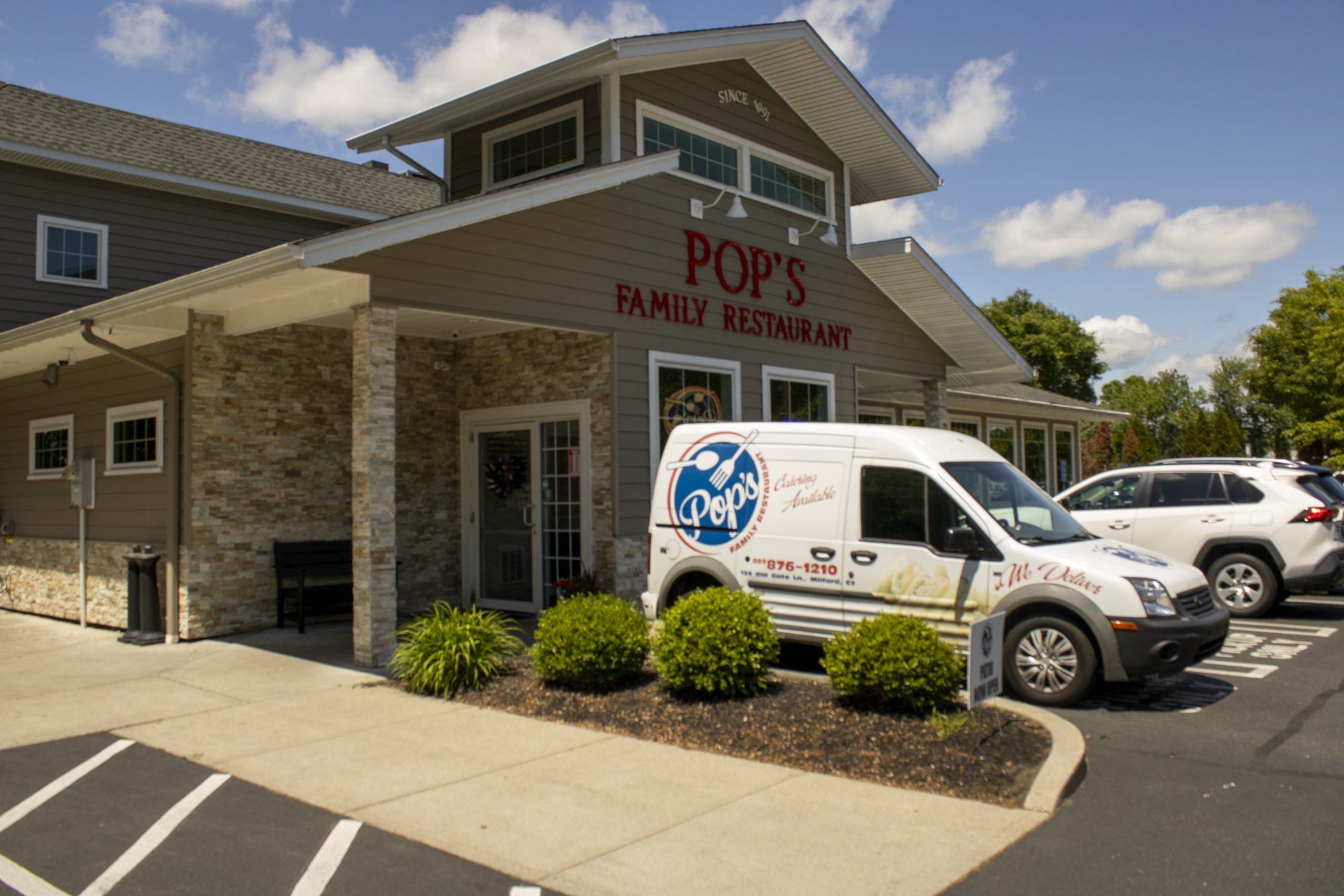 Pop's Family Restaurant in Milford with the Pop's catering van out front